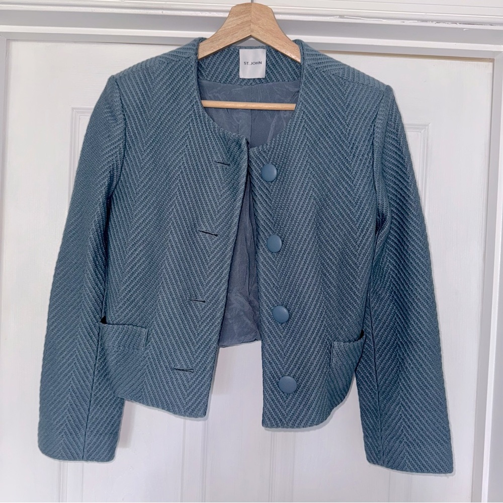 St. John Wool Silk Blazer Teal 4 Sport Coat Jacket